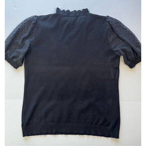 Adriana Papell Swiss Dot Sheer Sleeve Ruffle Neck Black Sweater Top Size Medium - Picture 7 of 8